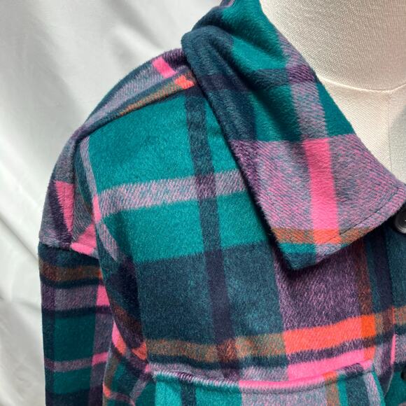 Avec Les Filles Womens 1X Plaid Shacket Green Pink Bright Fall Cozy Soft - Picture 3 of 16